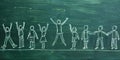 A blackboard with figures in chalk Celebrating success. People throw the winner up created with Generative AI technology Royalty Free Stock Photo