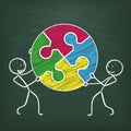Blackboard Stickman 2 Circle Puzzle Royalty Free Stock Photo