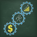 Blackboard Stickman Runs Gears Dollar Chart Royalty Free Stock Photo