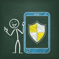 Blackboard Stickman Smartphone Protection Shield Royalty Free Stock Photo