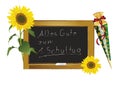 Blackboard and sunflowers Royalty Free Stock Photo
