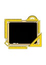 A blackboard is surrounded by yellow geometric drawing tools Royalty Free Stock Photo