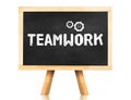 Blackboard with teamwork word and icon on white background ,Business concept