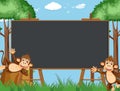 Blackboard template design with happy monkeys in the zoo