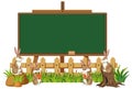 Blackboard template design with many rabbits in the garden