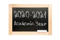 Blackboard with the text 2020 2021 academic year. School Board in wooden frame isolated on white background Royalty Free Stock Photo