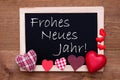 Blackboard With Textile Hearts, Text Neues Jahr Means New Year