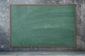 Blackboard texture. Empty blank green chalkboard with chalk traces. Concrete background. Royalty Free Stock Photo