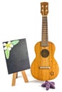 Blackboard and vintage ukulele Royalty Free Stock Photo