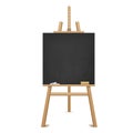 Blackboard wooden easel with chalk and sponge realistic vector illustration