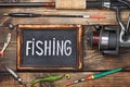 Blackboard with the word fishing