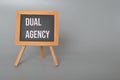 Blackboard written with DUAL AGENCY.Dual agency is a real estate practice where a real estate agent represents both the buyer and Royalty Free Stock Photo