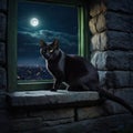 Blackcat under moonlight Royalty Free Stock Photo