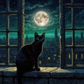 Blackcat under moonlight Royalty Free Stock Photo