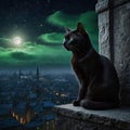 Blackcat under moonlight Royalty Free Stock Photo