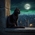 Blackcat under moonlight Royalty Free Stock Photo