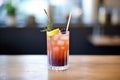 blackcurrant soda in a clear glass with a bendable straw Royalty Free Stock Photo