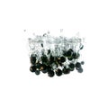 Blackcurrants splash on water, isolated on white background