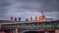 Blackfriars overground station with St Paul Cathedral at dusk Royalty Free Stock Photo