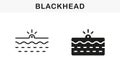 Blackhead, Skin Acne, Comedo Line and Silhouette Black Icon Set. Deep Dirty Pore, Skin Problem Symbol Collection. Pimple