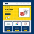 Blackjack flat landing page website template. Monopoly, puzzle, sudoku. Web banner with header, content and footer