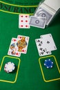 Blackjack hand on green table Royalty Free Stock Photo