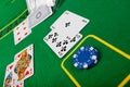 Blackjack hand on green table Royalty Free Stock Photo