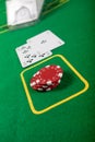 Blackjack hand on green table Royalty Free Stock Photo