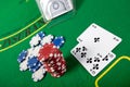 Blackjack hand on green table Royalty Free Stock Photo