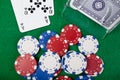 Blackjack hand on green table Royalty Free Stock Photo