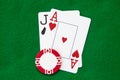Blackjack hand on green table Royalty Free Stock Photo