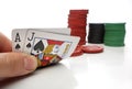 Blackjack. Human hand with blackjack cards Royalty Free Stock Photo