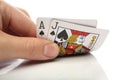 Blackjack. Human hand with blackjack cards Royalty Free Stock Photo