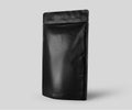 Blackk Foil plastic pouch coffee bag, Dark Aluminium coffee or juice package 3d rendering isolated on light background