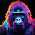 Blacklight painting-style gorilla, gorilla pop art illustration