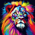 Blacklight painting-style lion, lion pop art illustration