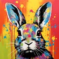 Blacklight painting-style Rabbit, Rabbit pop art illustration