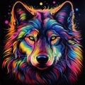 Blacklight painting-style Wolf,Wolf pop art illustration
