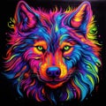 Blacklight painting-style Wolf,Wolf pop art illustration