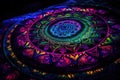 blacklight-reactive mandala with intricate and vibrant patterns