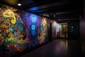 blacklight and uv-reactive mural depicting abstract shapes and patterns