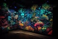 blacklight and uv-reactive mural depicting the natural world