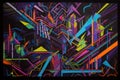 blacklight and uv reactive painting of abstract, geometric shapes