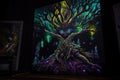 blacklight and uv-reactive painting of mysterious forest creature Royalty Free Stock Photo