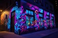 blacklight and uv-reactive painting on the side of a building