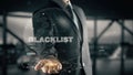 Blacklist with hologram businessman concept