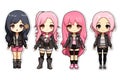 BLACKPINK kawaii chibi doll stickers in different poses and moods isolated PNG