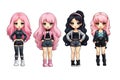 BLACKPINK kawaii chibi doll stickers in different poses and moods isolated PNG