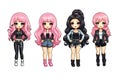 BLACKPINK kawaii chibi doll stickers in different poses and moods isolated PNG