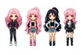 BLACKPINK kawaii chibi doll stickers in different poses and moods isolated PNG